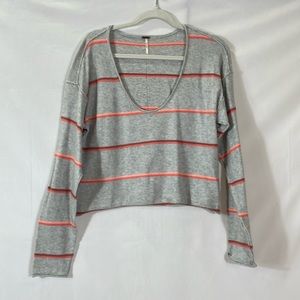 Free People Sweater Size XS Lightweight Striped Gray and Coral EUC